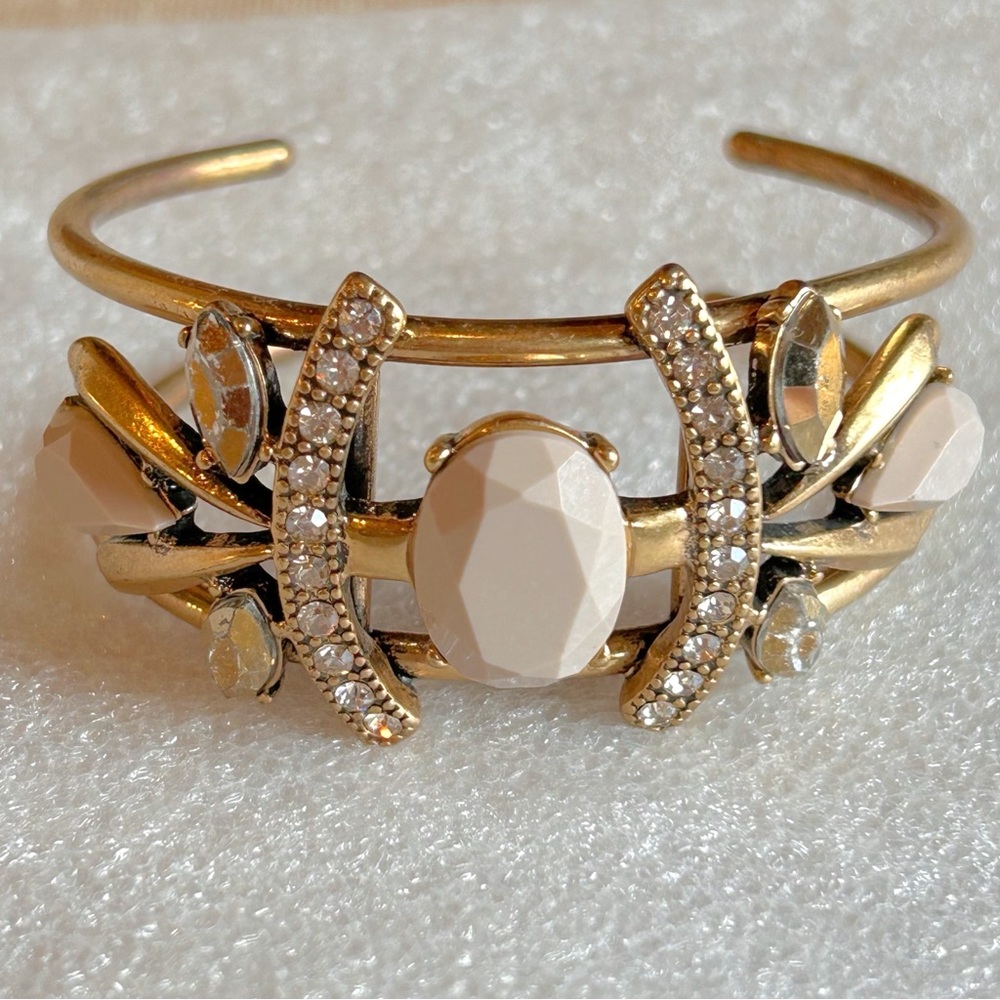 J. Crew Gold Tone Rhinestone Cuff Bracelet Signed